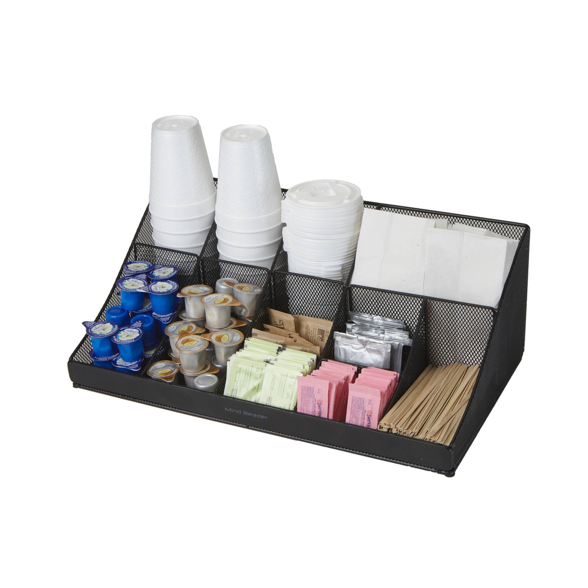 Mind Reader Black 11 Compartment Breakroom Coffee Condiment Organizer